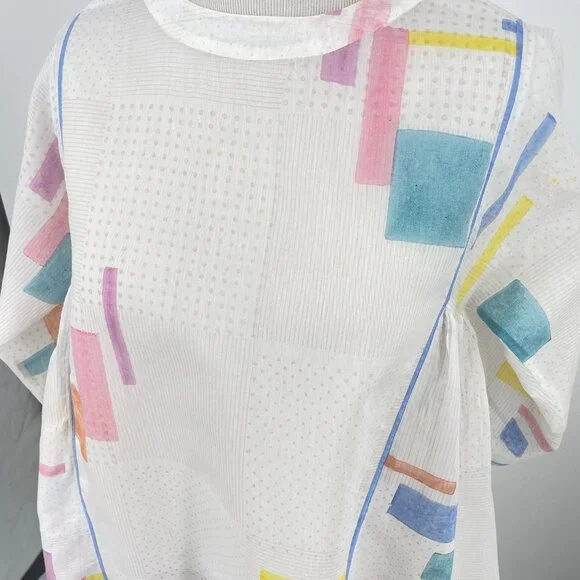 EKA India OS Cotton Silk Tent Dress Geometric Watercolor Print Lagenlook Art - Picture 5 of 9